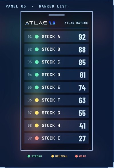 ATLAS ranked list panel with traffic-light colours (illustrative)